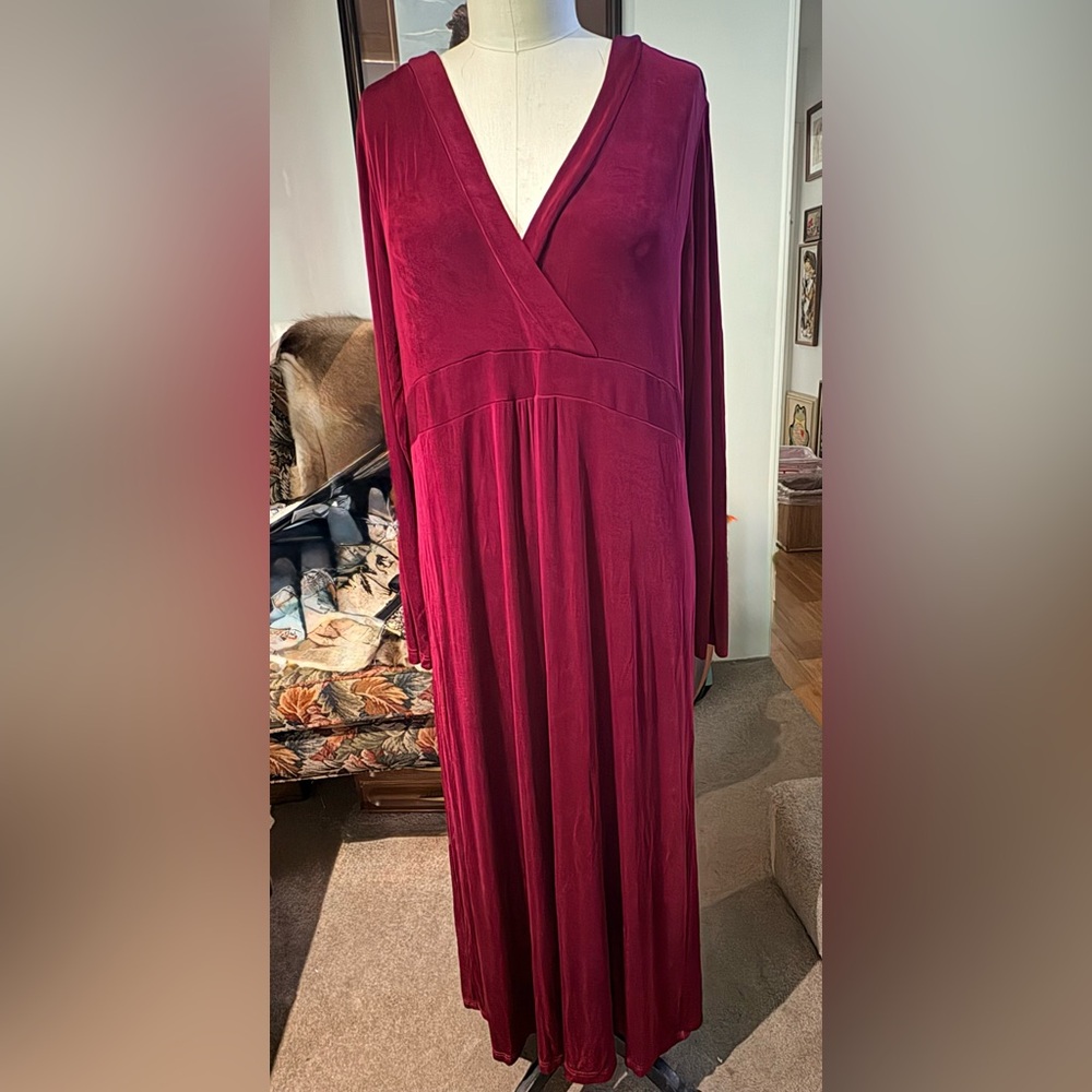 Vintage 1990s Monterey Bay Deep Wine Maxi Dress Size 16 Made in USA
